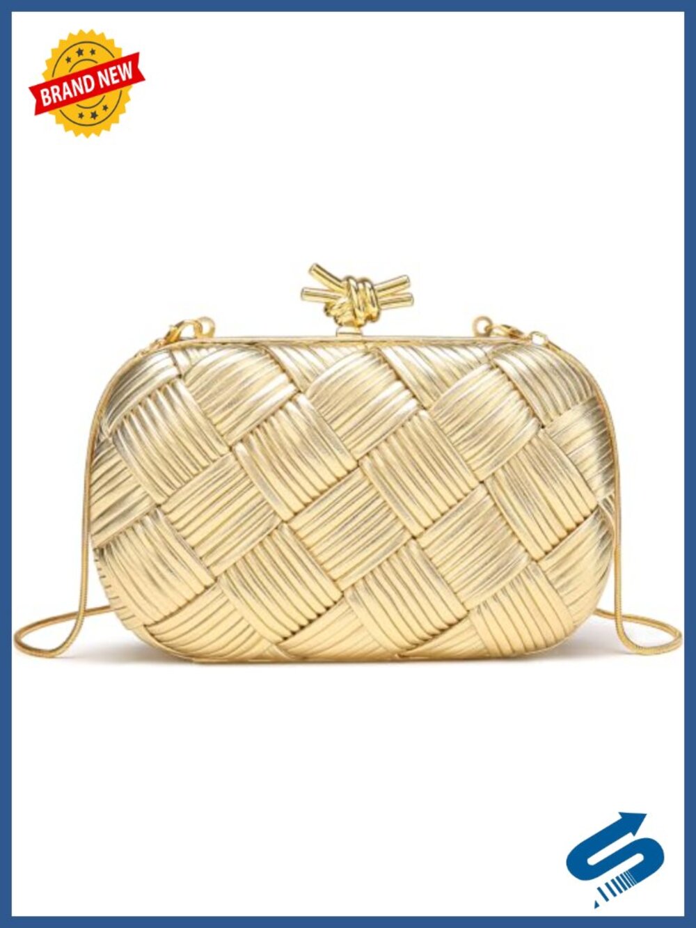 Metallic Woven Evening Clutch with Gold Chain